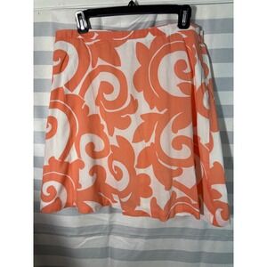 J.Crew Orange White Scroll Damask Print A-Line Mini Skirt Side Zip Cotton 14